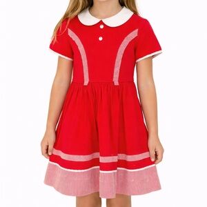 Vintage handmade girl’s red white Peter Pan collar dress